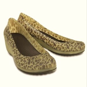 Croc Leopard Print Wedge Shoes